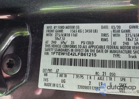 2020 Ford F-150 Xlt from USA, damaged, VIN 1FTEW1E42LFB61215